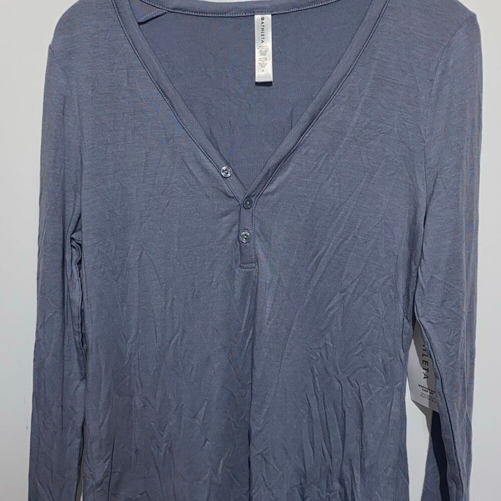 Athleta Women's Charcoal Gray Henley Nighttime Bliss Sleep Top Size Medium NWT